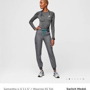 Figs Gray Jumpsuit with Teal Accents